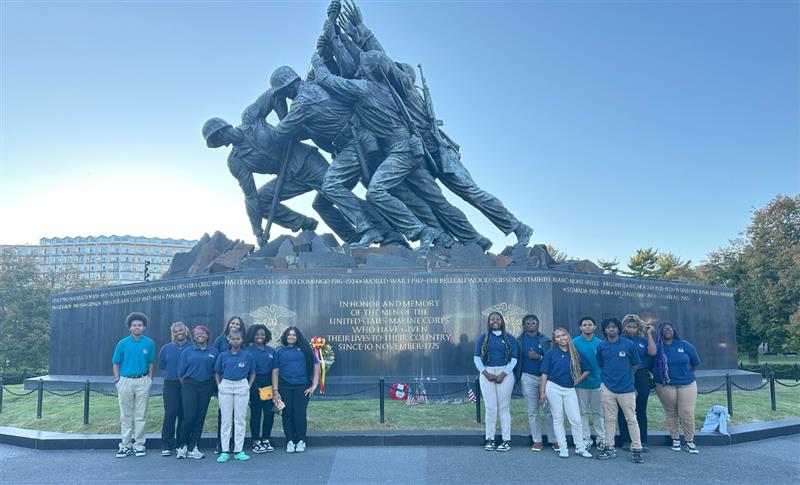 Students at the U.S. Marine War Memorial